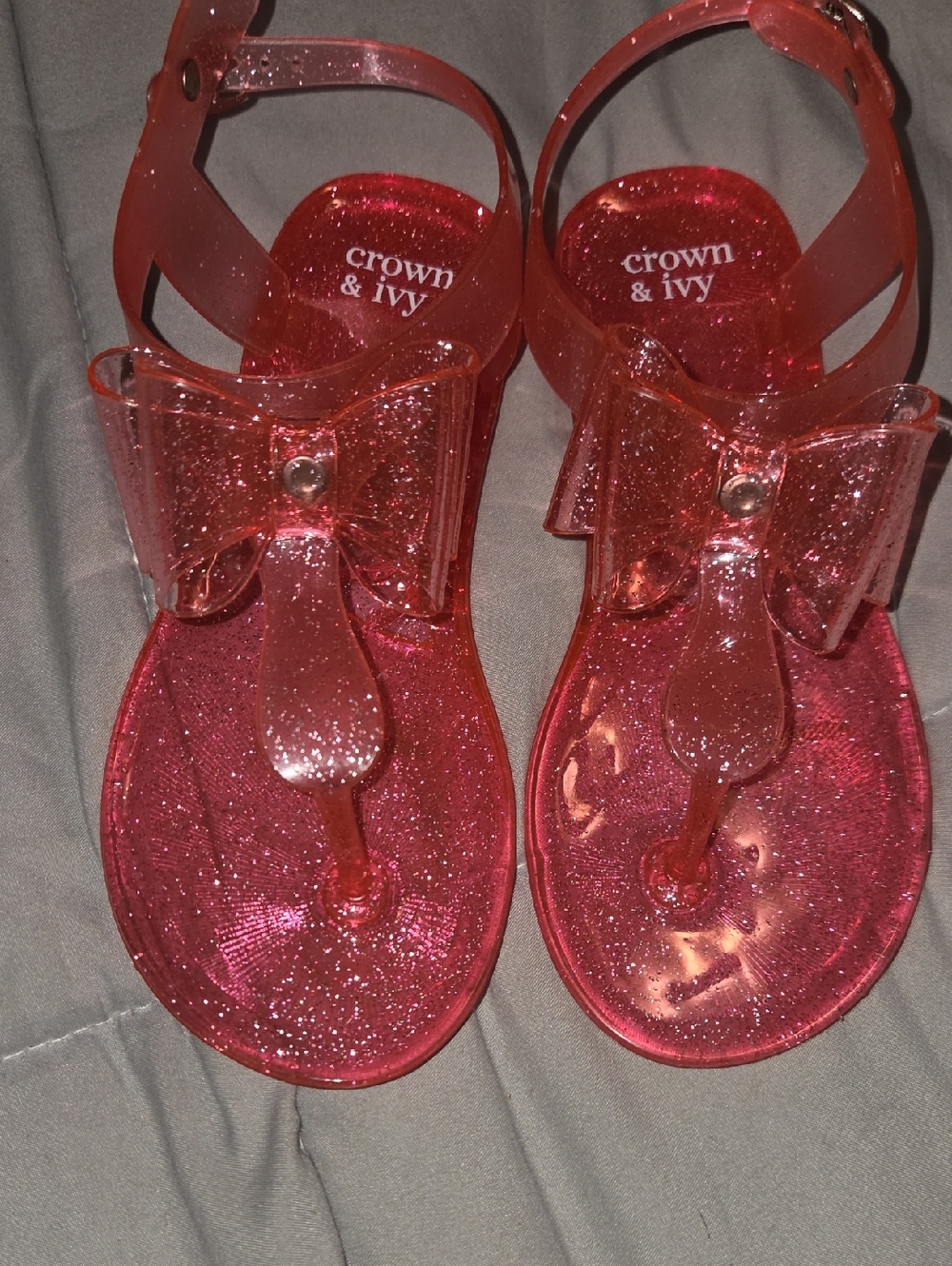 crown & ivy Girls' Pink Glitter Jelly Sandals with Bow